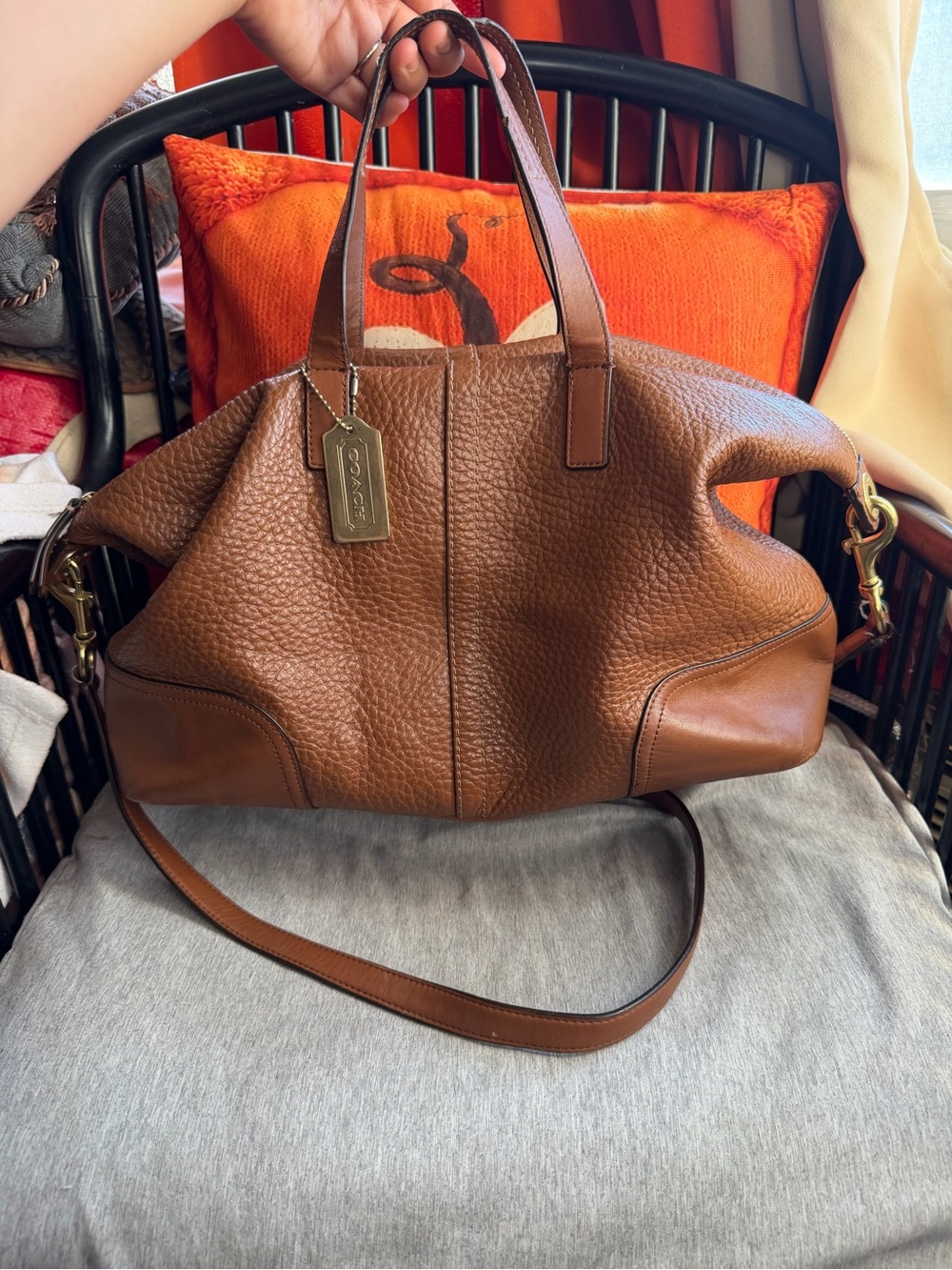 Coach Brown Pebbled Leather Shoulder Bag with Gold Hardware